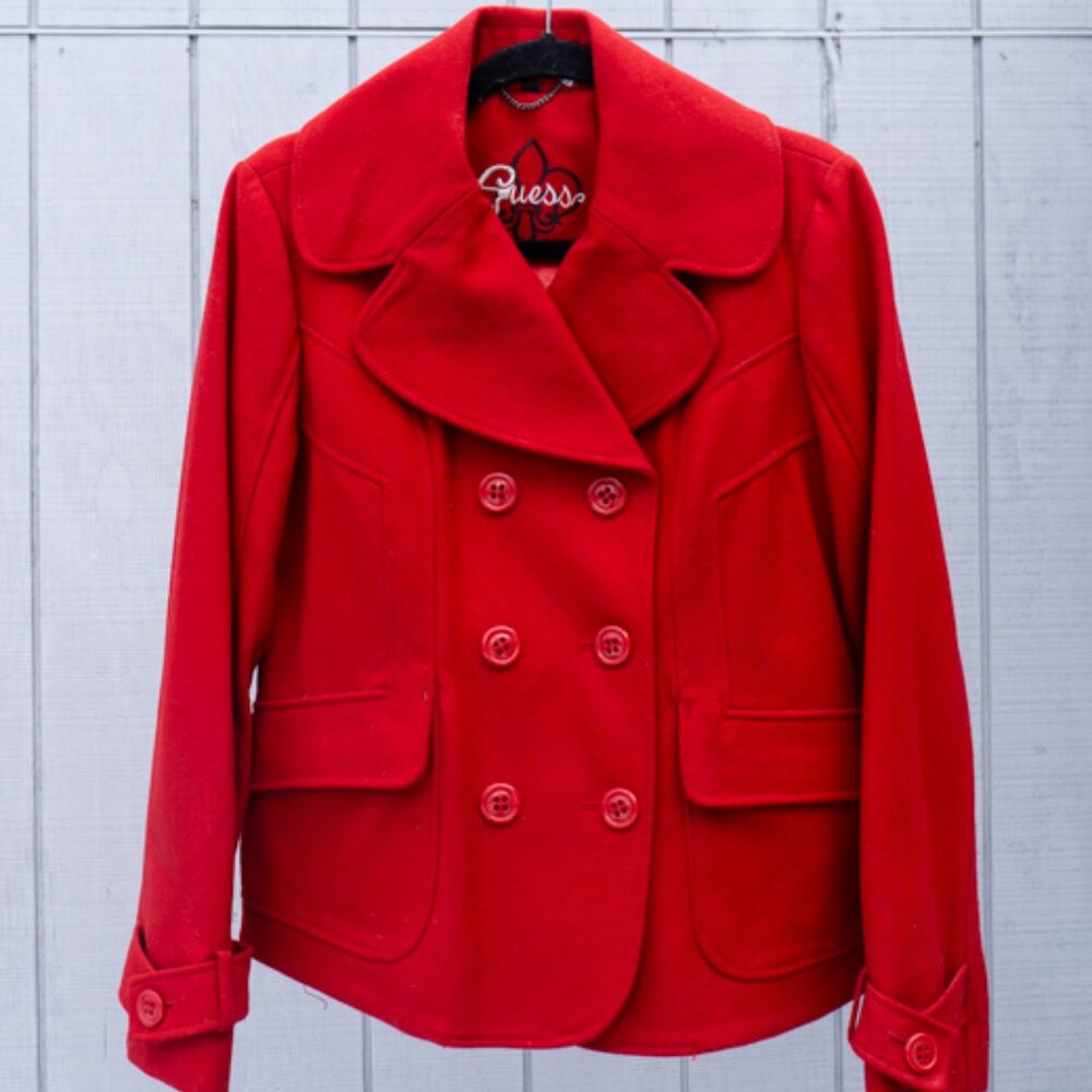 Guess Red Wool Peacoat L